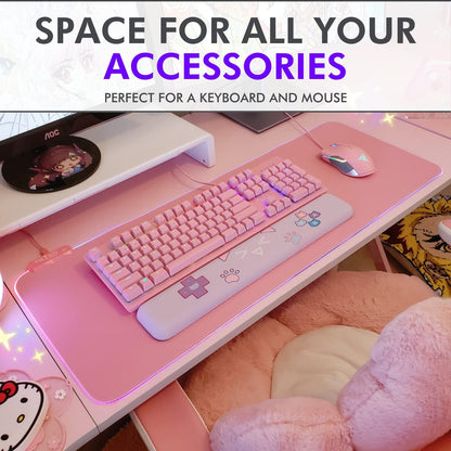 Pink Mouse Pad | RGB Gaming Mouse Pad Pink (Create Your Dream Setup) Large LED Mousepad Mats for Desk with 8 Light Modes, Smooth Gliding, and Easy to Clean - Girl Gaming Accessories