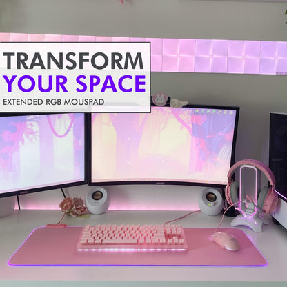 Pink Mouse Pad | RGB Gaming Mouse Pad Pink (Create Your Dream Setup) Large LED Mousepad Mats for Desk with 8 Light Modes, Smooth Gliding, and Easy to Clean - Girl Gaming Accessories