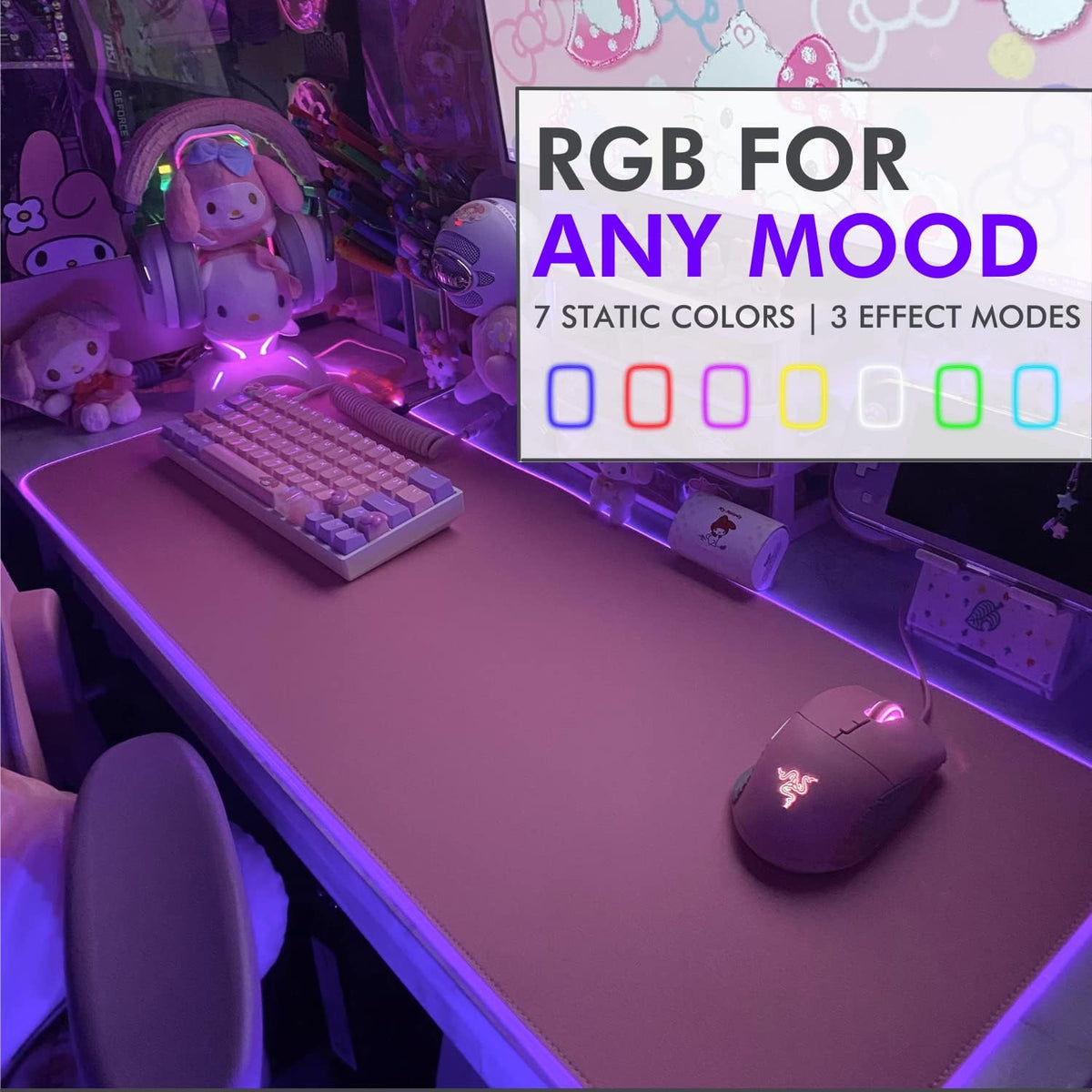 Pink Mouse Pad | RGB Gaming Mouse Pad Pink (Create Your Dream Setup) Large LED Mousepad Mats for Desk with 8 Light Modes, Smooth Gliding, and Easy to Clean - Girl Gaming Accessories