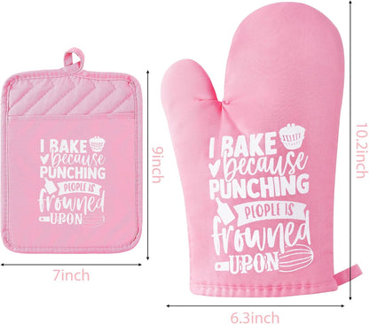 6Pcs Cotton Oven Mitts Pot Holders Funny Women Resistant Hot Pads Machine Washable Microwave Gloves with Hanging Loop Pocket Potholder for Kitchen Baking Cooking GrillingPink