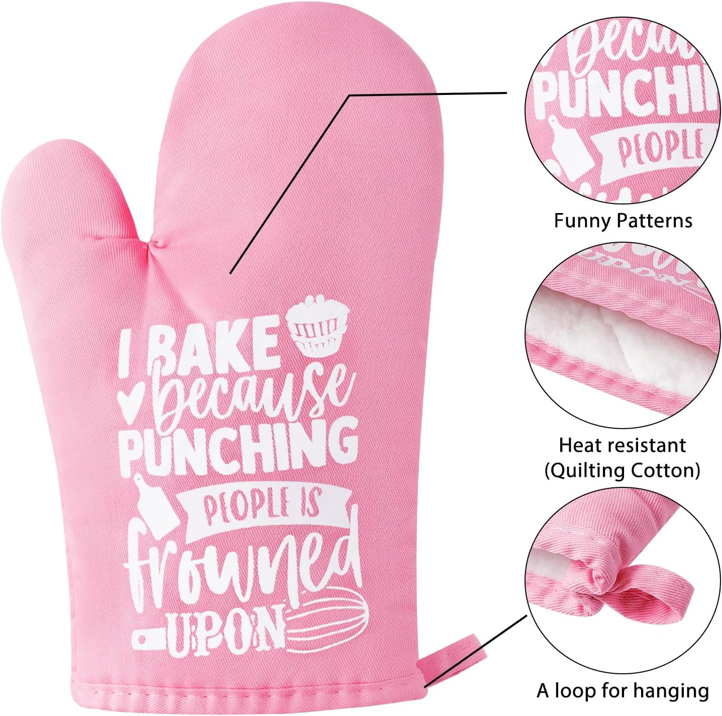 6Pcs Cotton Oven Mitts Pot Holders Funny Women Resistant Hot Pads Machine Washable Microwave Gloves with Hanging Loop Pocket Potholder for Kitchen Baking Cooking GrillingPink