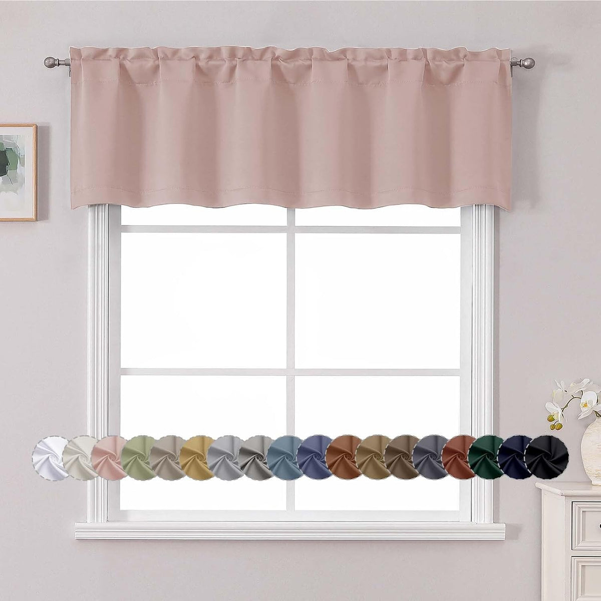 Blush Pink Valance for Window, Blackout Small Kitchen Curtain for Bedroom/Living Room, Rod Pocket Privacy Short Window Treatment Valance RV Bunk Panels, 60" Wx14 L