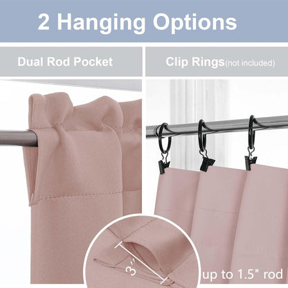 Blush Pink Valance for Window, Blackout Small Kitchen Curtain for Bedroom/Living Room, Rod Pocket Privacy Short Window Treatment Valance RV Bunk Panels, 60" Wx14 L