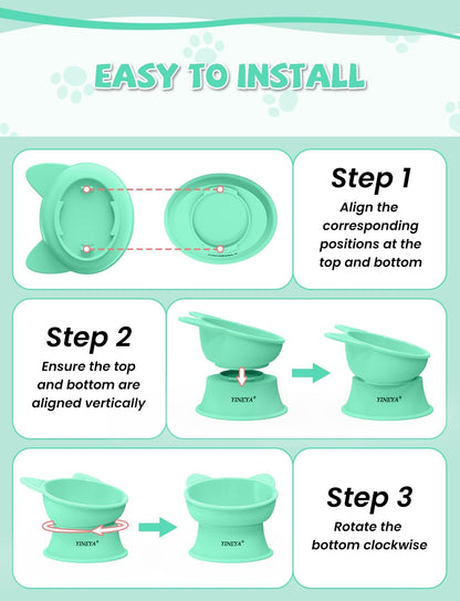 Elevated Cat Bowls 2 Pcs, Cat Food Bowl to Protect Neck & Anti-Vomit, Whisker-Friendly Raised Food and Water Bowls Set for Indoor Cats/Small Dogs, Cute Pet Feeding Bowl 6 OZ Each, Pink & Green