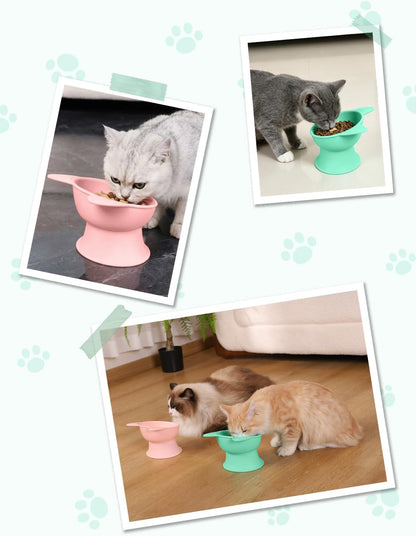 Elevated Cat Bowls 2 Pcs, Cat Food Bowl to Protect Neck & Anti-Vomit, Whisker-Friendly Raised Food and Water Bowls Set for Indoor Cats/Small Dogs, Cute Pet Feeding Bowl 6 OZ Each, Pink & Green