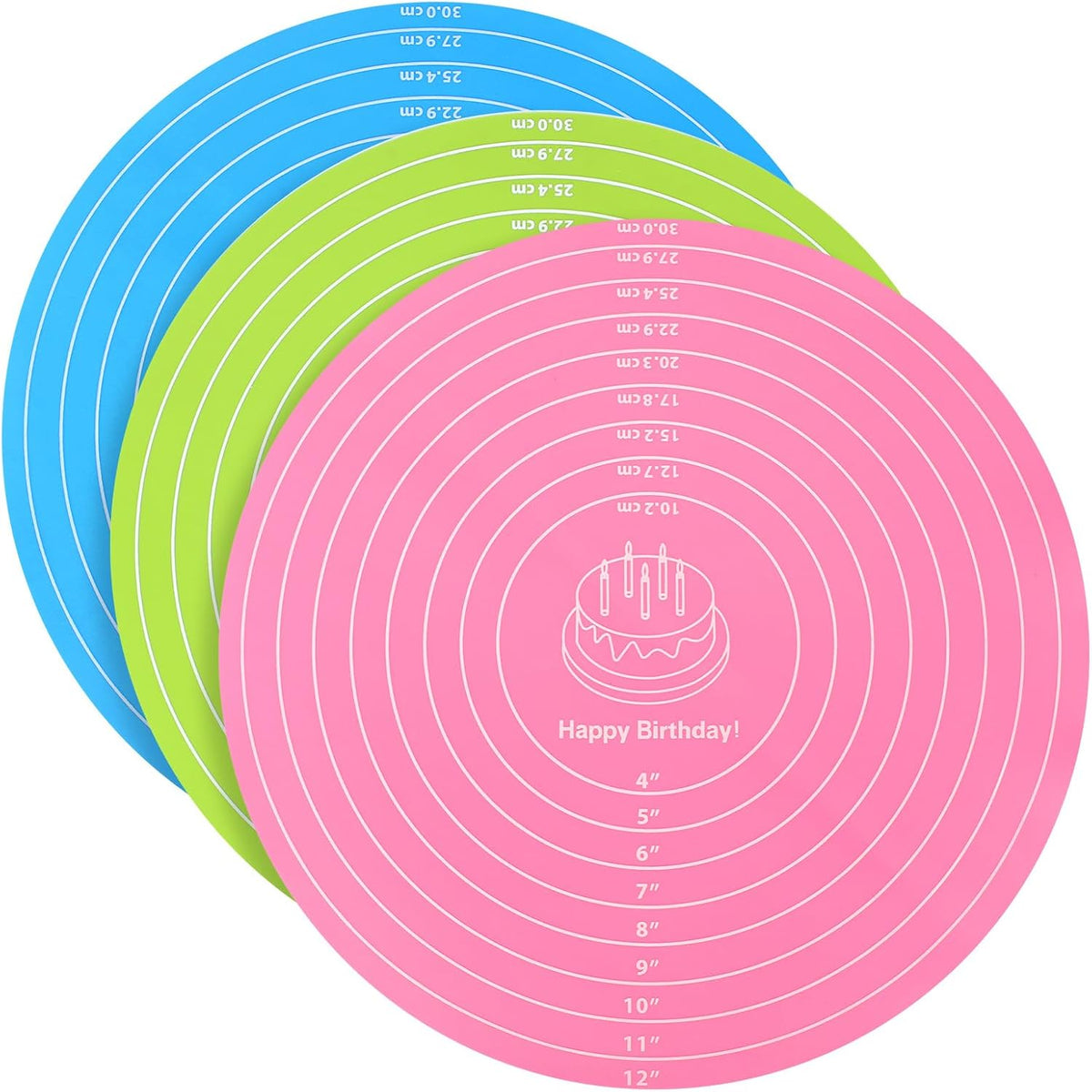 3 Pcs Silicone Cake Mat Round Baking Mat Pink Blue Green