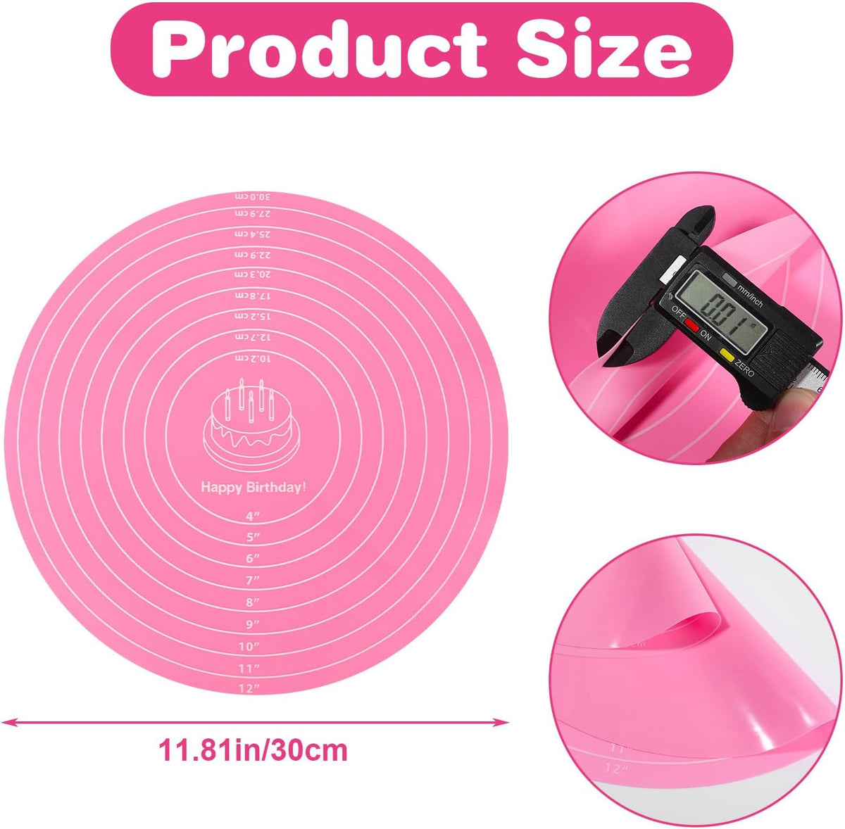 3 Pcs Silicone Cake Mat Round Baking Mat Pink Blue Green