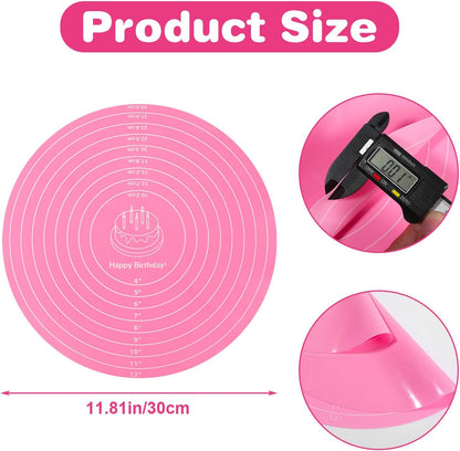 3 Pcs Silicone Cake Mat Round Baking Mat Pink Blue Green