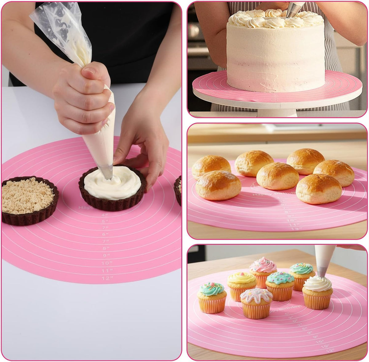 3 Pcs Silicone Cake Mat Round Baking Mat Pink Blue Green