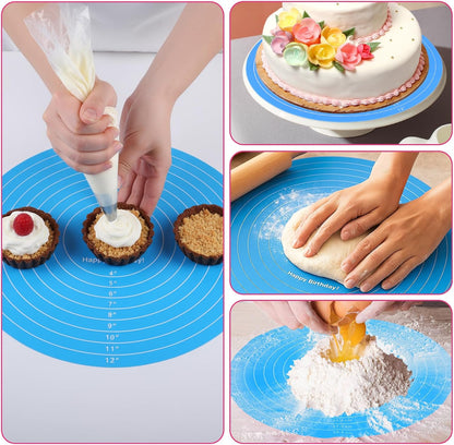 3 Pcs Silicone Cake Mat Round Baking Mat Pink Blue Green