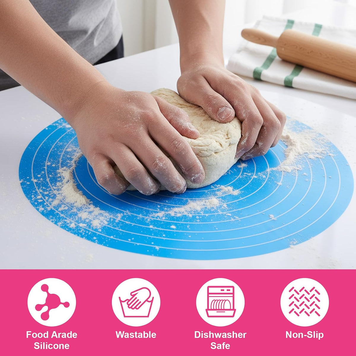 3 Pcs Silicone Cake Mat Round Baking Mat Pink Blue Green