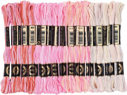 20 Skeins 175 Yards 4 Colors Polyester Embroidery Thread Friendship Bracelet String Segment Dyed Pink 6 Ply Cross Stitch Floss Yarn Bulk for Sewing Making Jewelry Needlecraft Knitting DIY