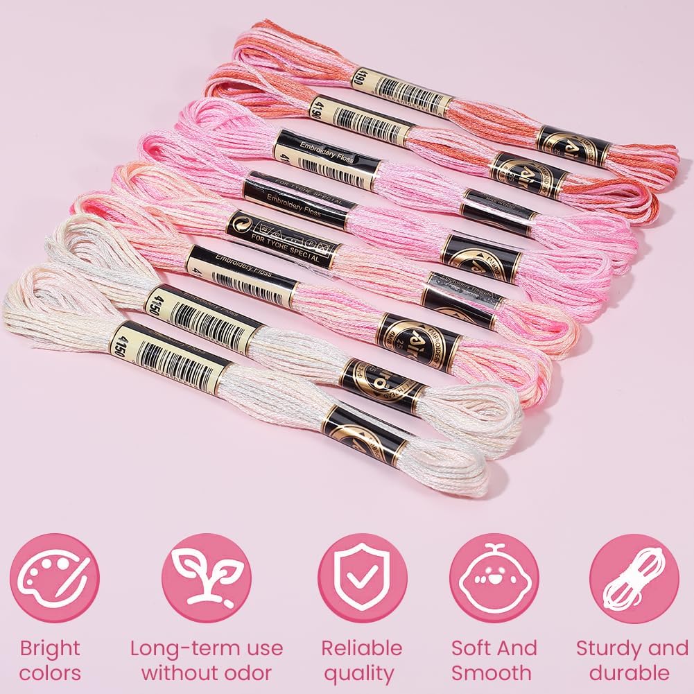 20 Skeins 175 Yards 4 Colors Polyester Embroidery Thread Friendship Bracelet String Segment Dyed Pink 6 Ply Cross Stitch Floss Yarn Bulk for Sewing Making Jewelry Needlecraft Knitting DIY