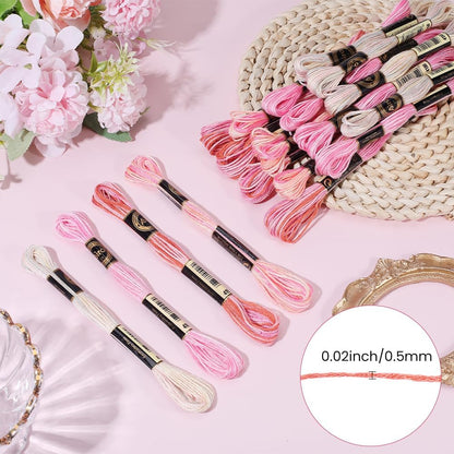 20 Skeins 175 Yards 4 Colors Polyester Embroidery Thread Friendship Bracelet String Segment Dyed Pink 6 Ply Cross Stitch Floss Yarn Bulk for Sewing Making Jewelry Needlecraft Knitting DIY