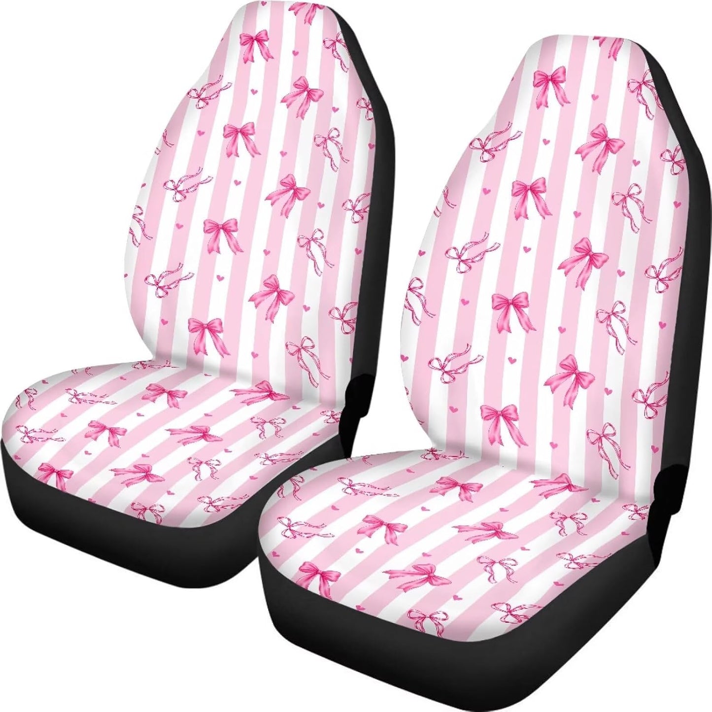 Pink-White Stripe Bow Car Seat Covers Front Seats Only for Girly
