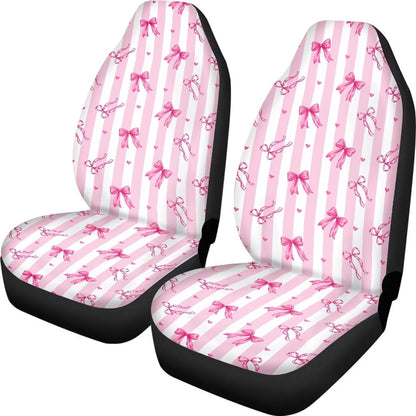 Pink-White Stripe Bow Car Seat Covers Front Seats Only for Girly