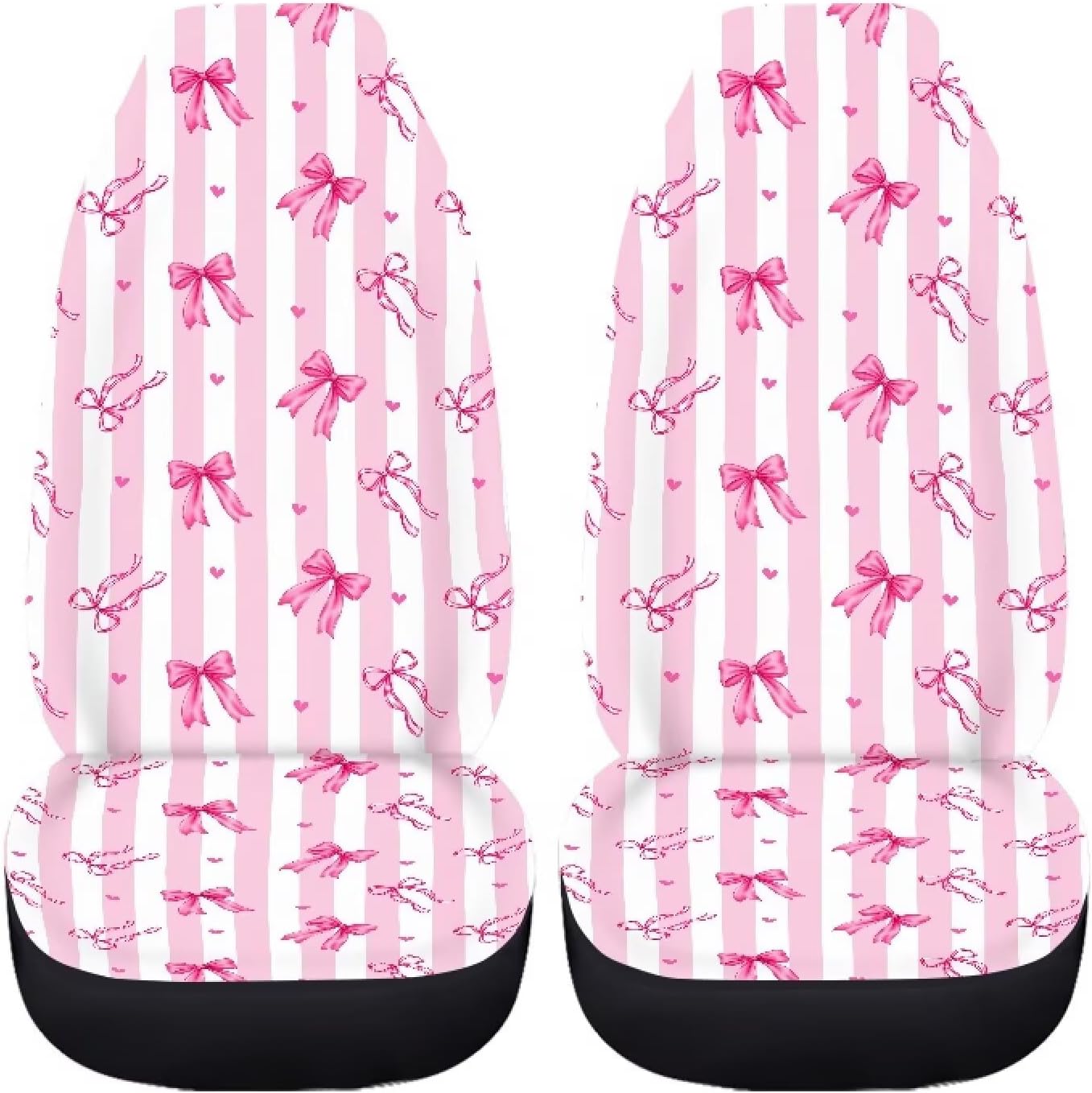Pink-White Stripe Bow Car Seat Covers Front Seats Only for Girly