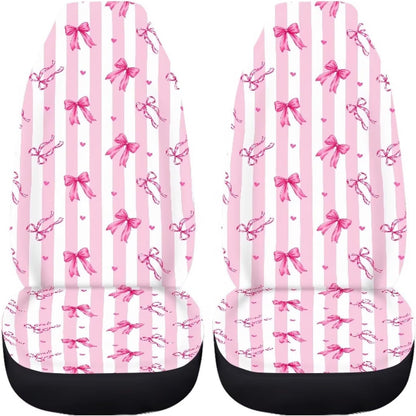 Pink-White Stripe Bow Car Seat Covers Front Seats Only for Girly