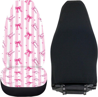 Pink-White Stripe Bow Car Seat Covers Front Seats Only for Girly