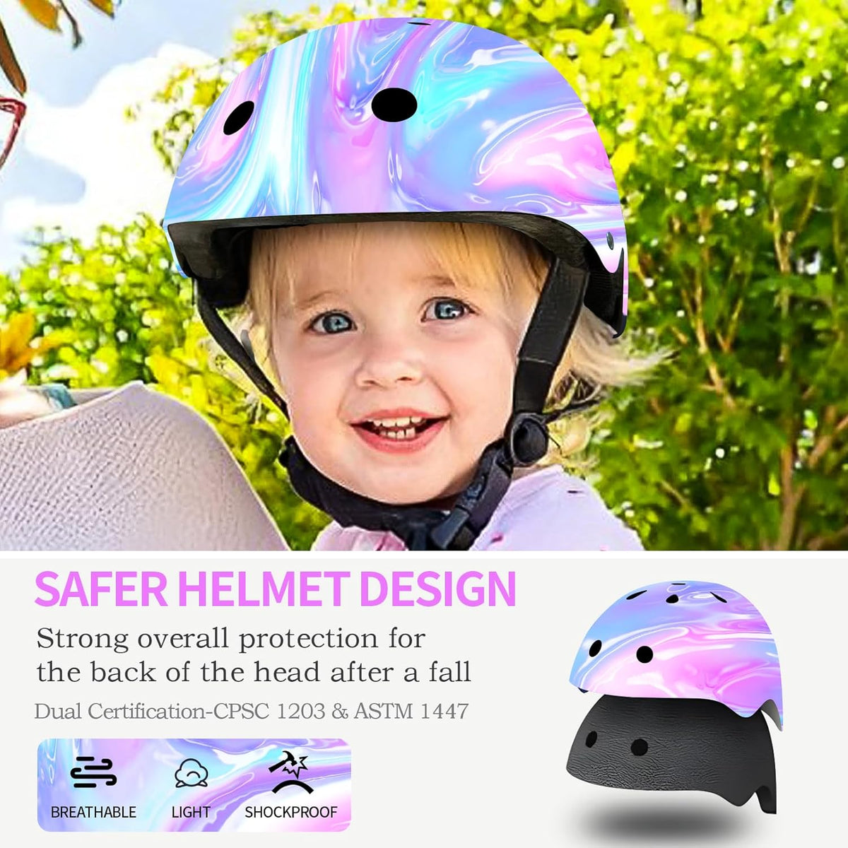 Adjustable Gradient Color Kids Bike Helmet for 1-3-5-8-14 Years