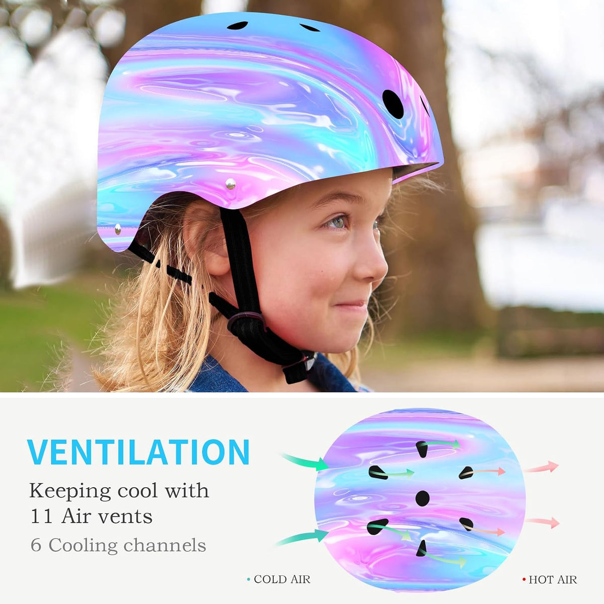 Adjustable Gradient Color Kids Bike Helmet for 1-3-5-8-14 Years