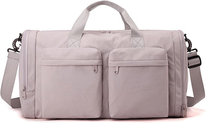 Gym Duffel Bag for Men Women with Shoe and Wet Compartment Lightweight Foldable Carry On Sports Travel Bag for Training Yoga Weekender(Light Pink)