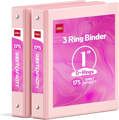 deli 1-inch 3 Ring Binder Pink,11" x 8.5" US Letter Size,2 Pack
