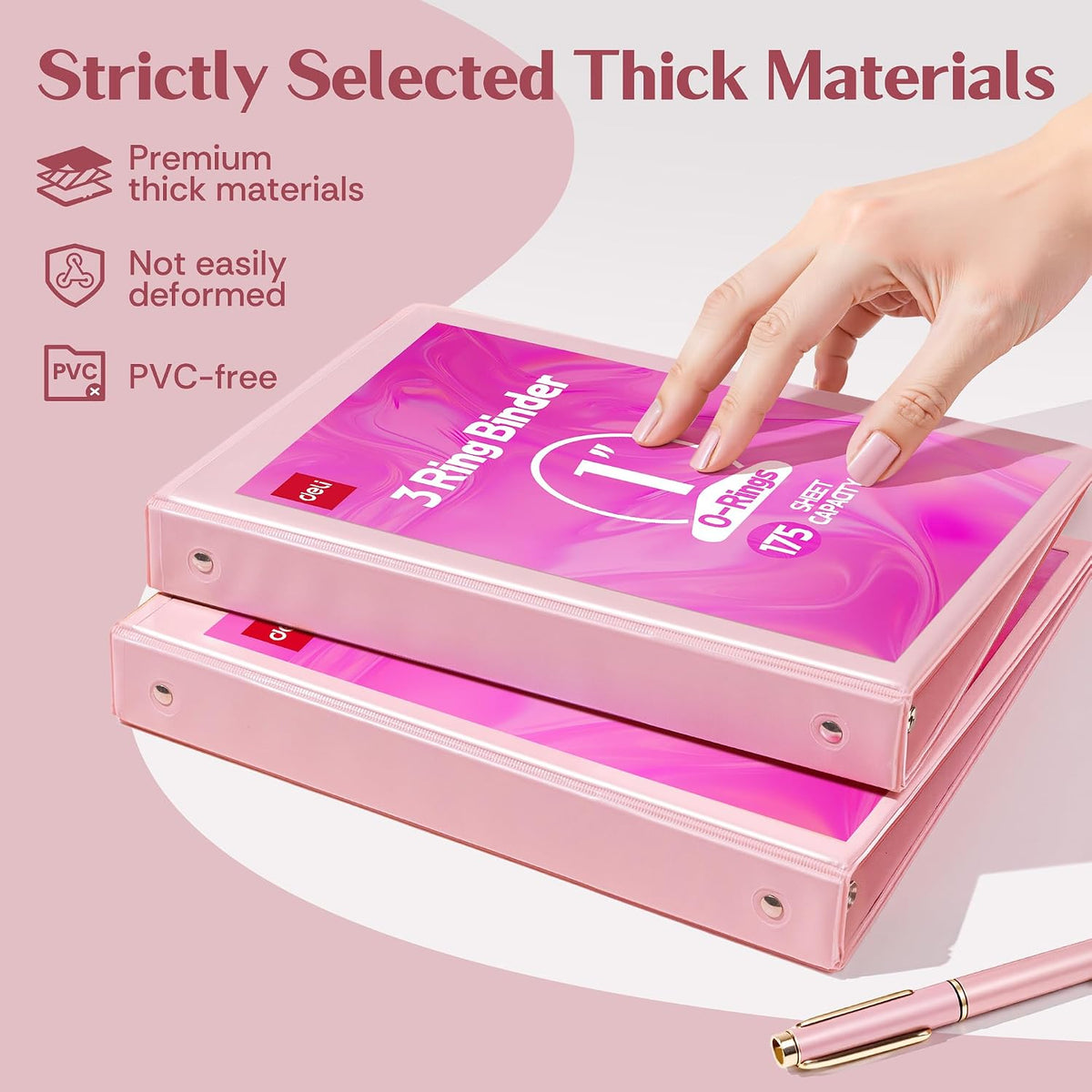 deli 1-inch 3 Ring Binder Pink,11" x 8.5" US Letter Size,2 Pack