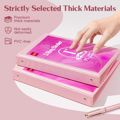 deli 1-inch 3 Ring Binder Pink,11" x 8.5" US Letter Size,2 Pack