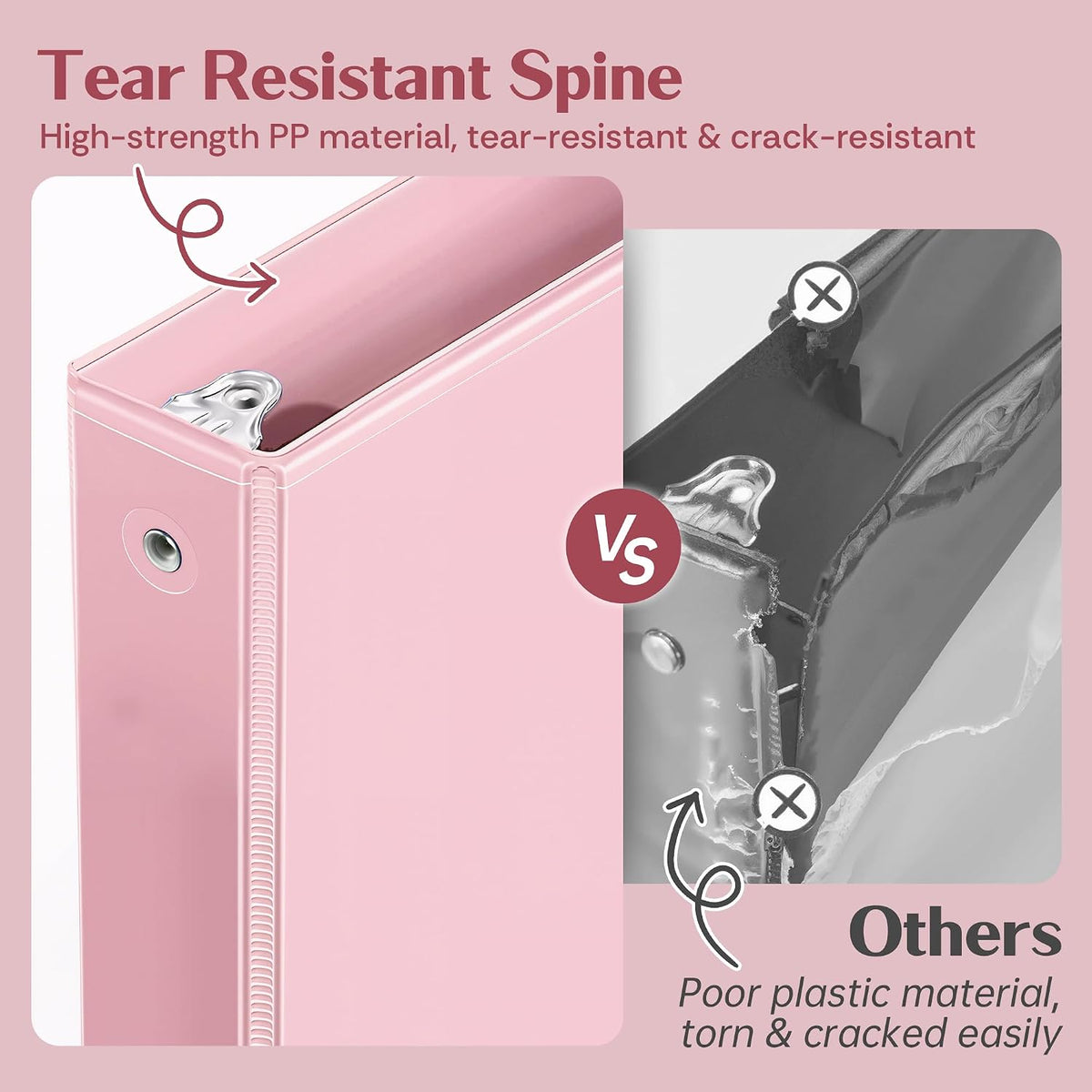 deli 1-inch 3 Ring Binder Pink,11" x 8.5" US Letter Size,2 Pack
