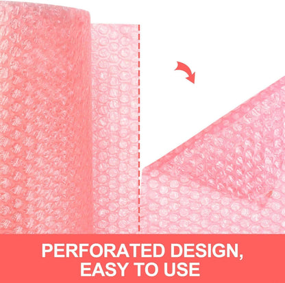 2 Pack of Bubble Cushioning Wrap Rolls, 12" x 72’ ft Total, Perforated Every 12" for Packaging, Shipping, Mailing Free Bonus Fragile Stickers Included (Pink Antistatic)