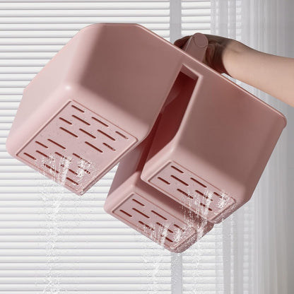 Plastic Shower Caddy, Portable Basket with Bamboo Handle, Pink