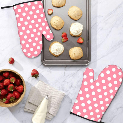 Light Pink Polka Dot Print (a) Oven Mitts for Women, 2 Pack Cute Kitchen aid Oven Mitts Heat Resistant Gloves with Cotton Lining
