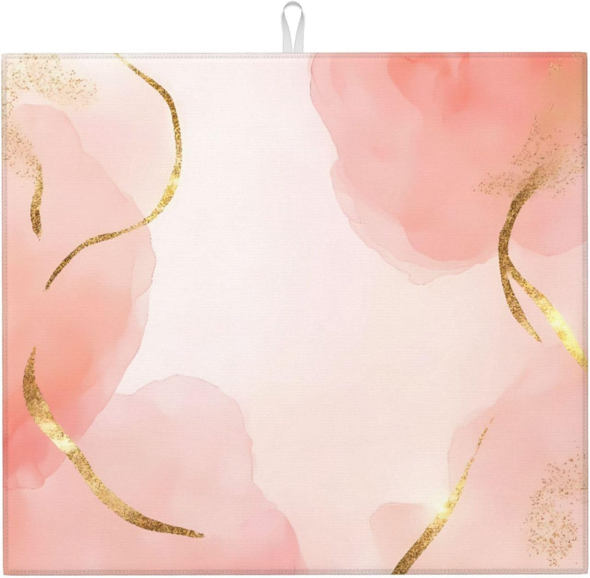 Pink Marble Print Microfiber Dish Drying Mat for Kitchen Counter 16x18 in Super Absorbent Drying Pad for Countertops, Sinks, Draining Racks with Hanging