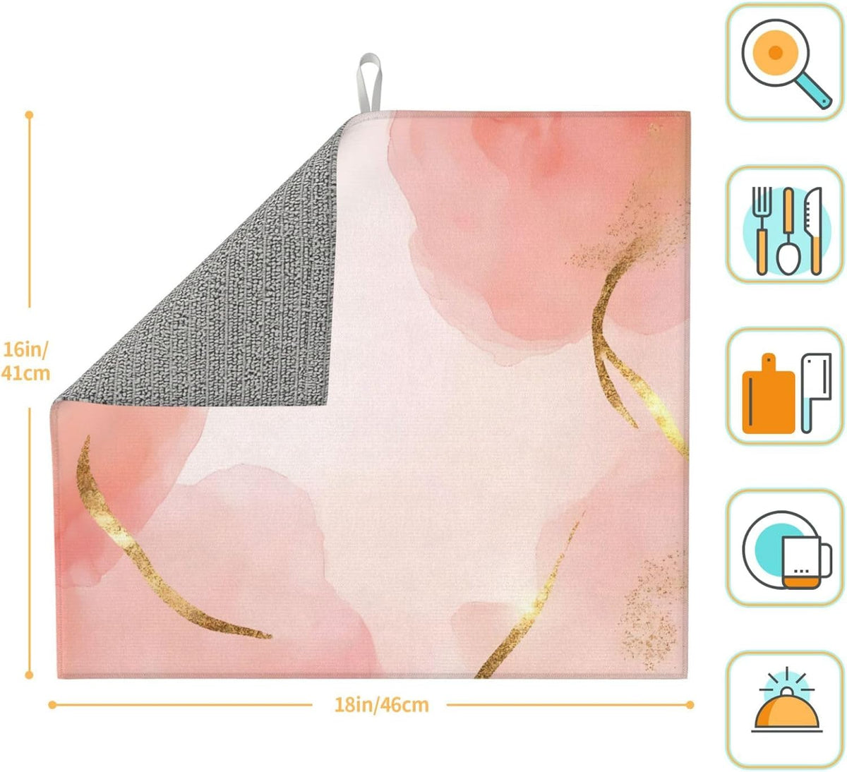 Pink Marble Print Microfiber Dish Drying Mat for Kitchen Counter 16x18 in Super Absorbent Drying Pad for Countertops, Sinks, Draining Racks with Hanging