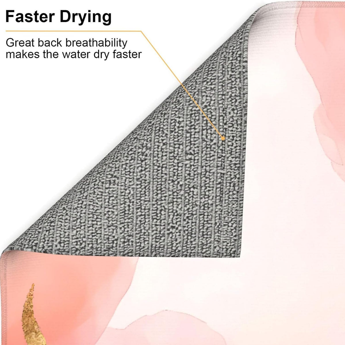 Pink Marble Print Microfiber Dish Drying Mat for Kitchen Counter 16x18 in Super Absorbent Drying Pad for Countertops, Sinks, Draining Racks with Hanging