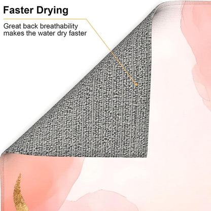 Pink Marble Print Microfiber Dish Drying Mat for Kitchen Counter 16x18 in Super Absorbent Drying Pad for Countertops, Sinks, Draining Racks with Hanging