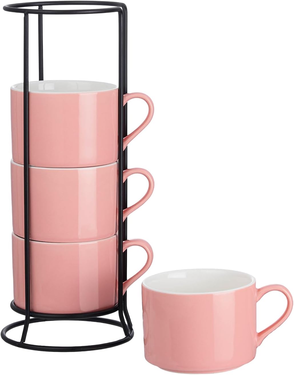 10 OZ Stackable Coffee Mugs with Metal Stand Set of 4