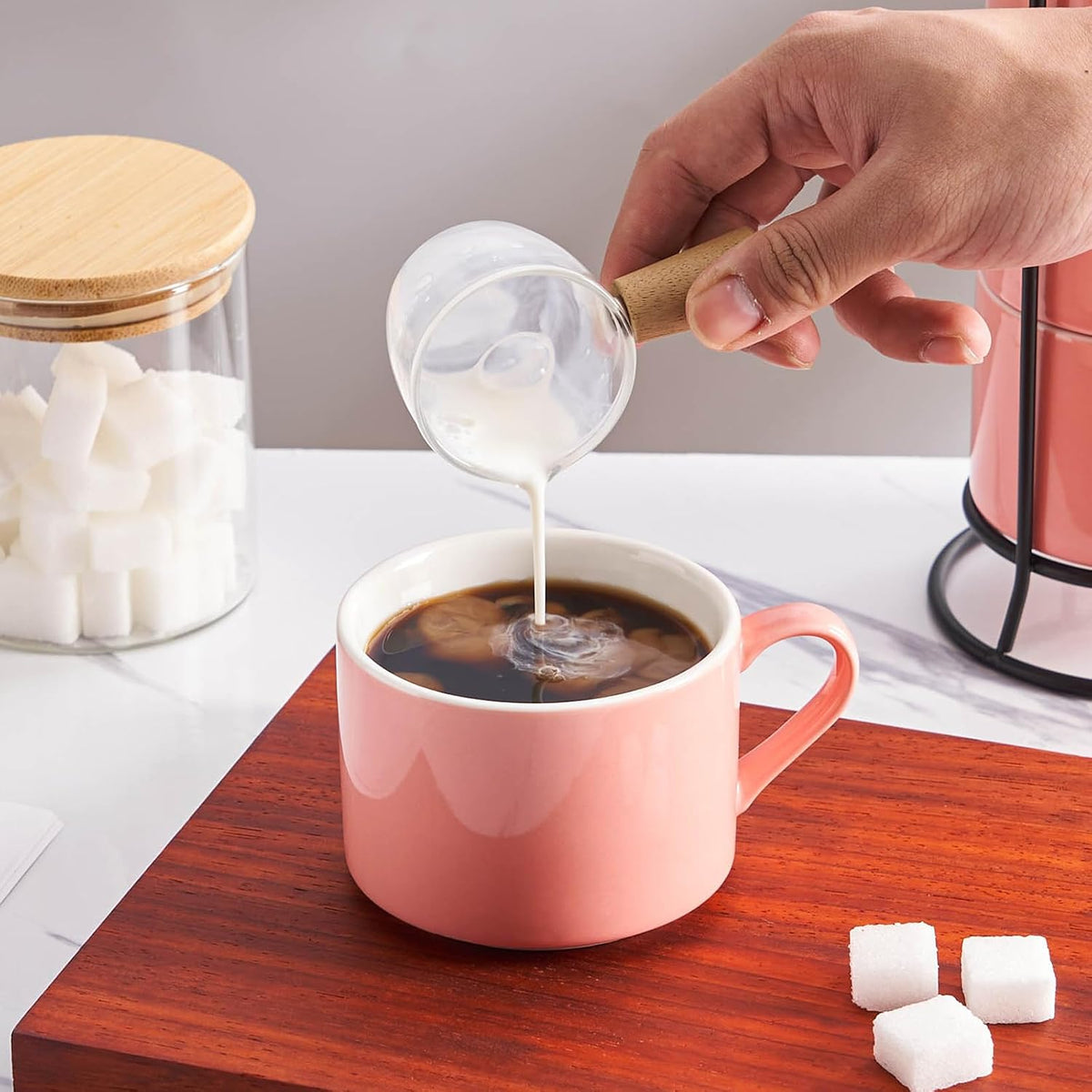 10 OZ Stackable Coffee Mugs with Metal Stand Set of 4