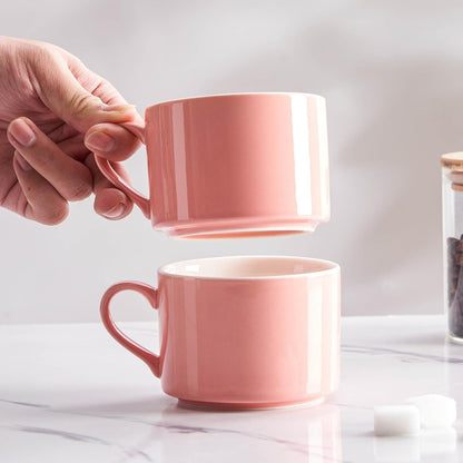 10 OZ Stackable Coffee Mugs with Metal Stand Set of 4