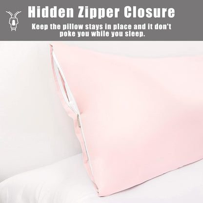 Body Pillow Cases Cover, Bamboo Rayon Pink Body Pillowcases with Zipper Closure, Cooling and Breathable Pillow Case for Hot Sleepers and Night Sweats, 20x54 inches