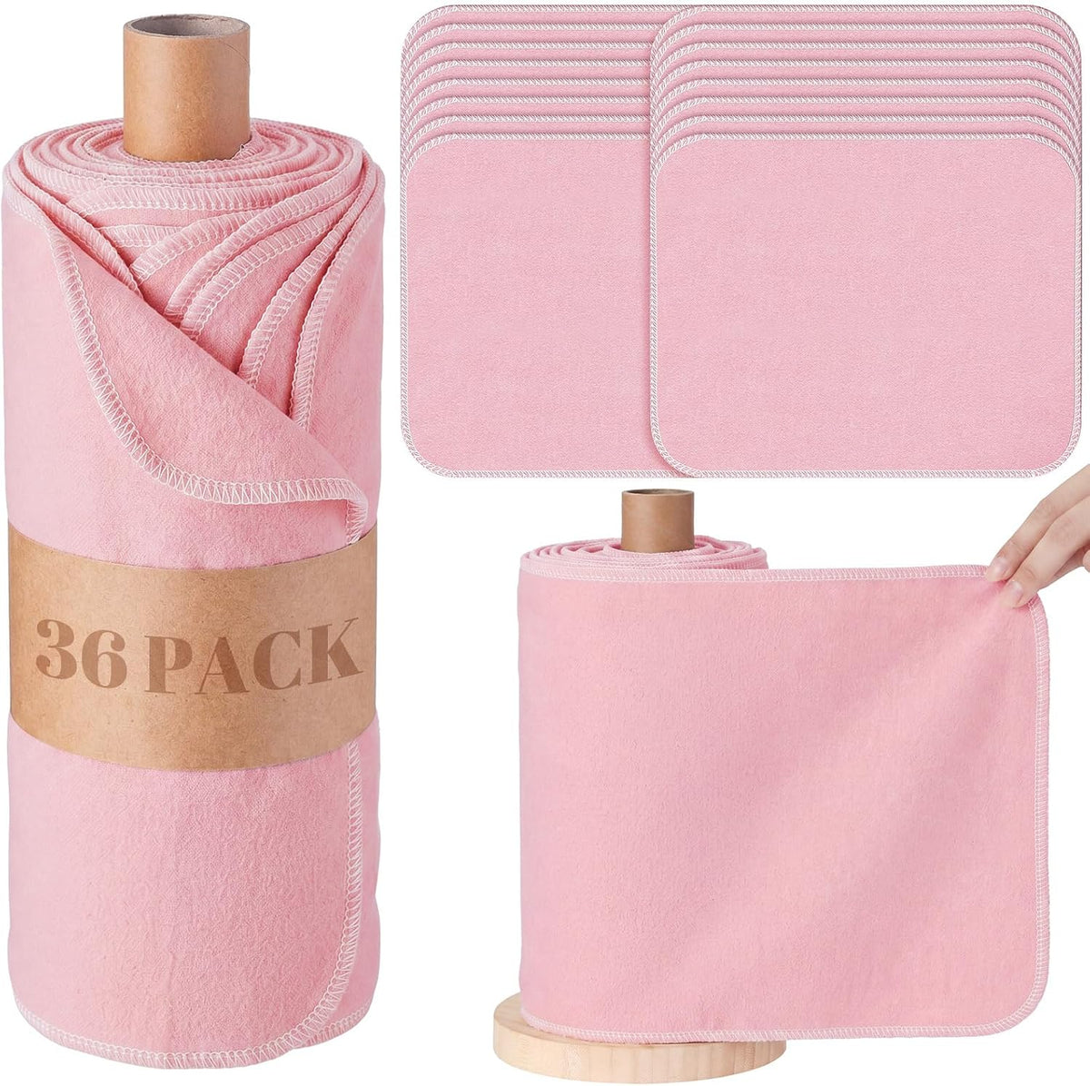 36 Pack Reusable Paper Towels Roll Cleaning Cloth, Pink