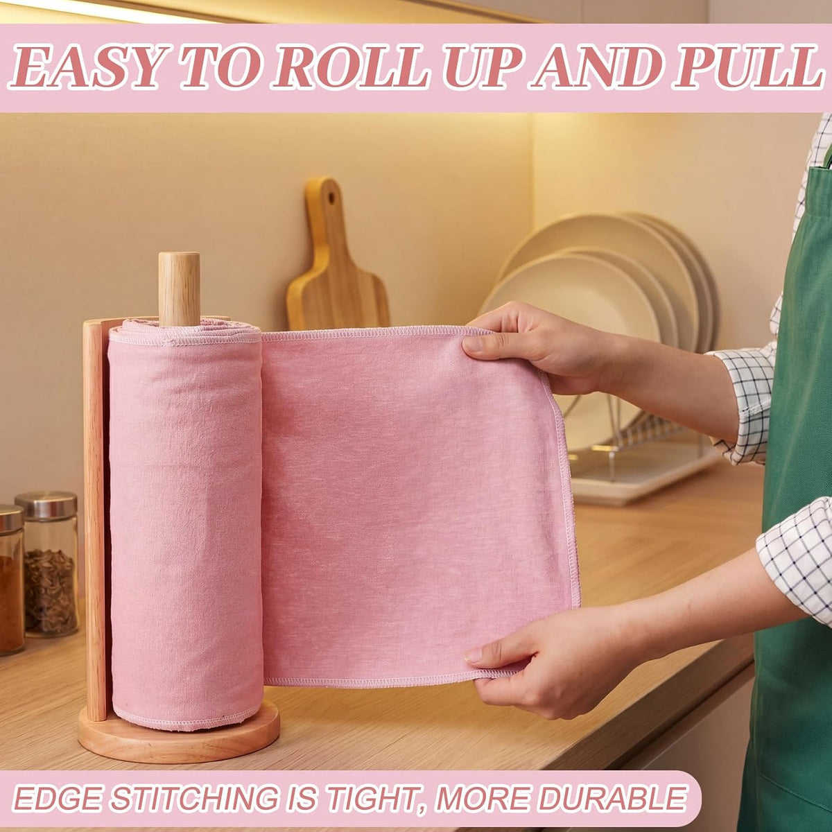 36 Pack Reusable Paper Towels Roll Cleaning Cloth, Pink