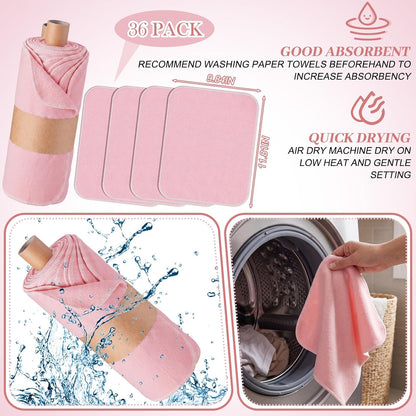 36 Pack Reusable Paper Towels Roll Cleaning Cloth, Pink