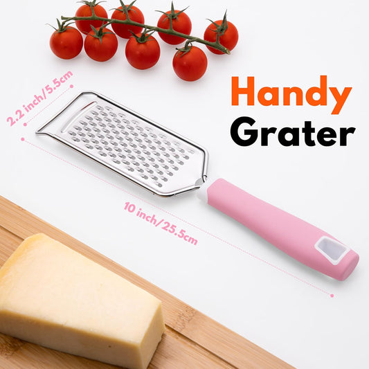 Professional Cheese Graters for Kitchen Stainless Steel Handheld, Metal Lemon Zester Grater With Handle For Cheese, Chocolate, Spices, Kitchen Gadgets And Tools, Soft Grip Handle, Pink