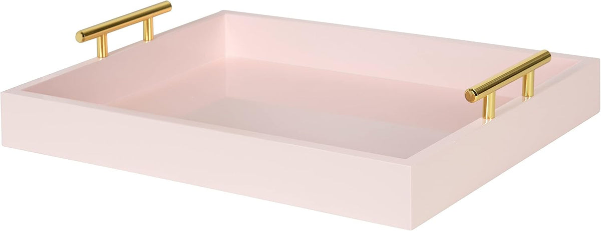 Lipton Decorative Tray with Polished Gold Metal Handles, Soft Pink