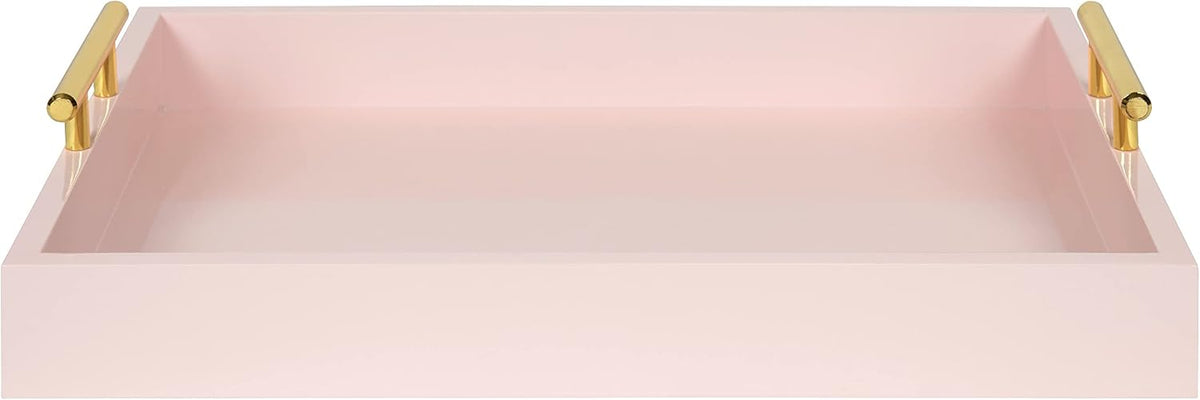 Lipton Decorative Tray with Polished Gold Metal Handles, Soft Pink