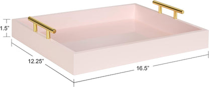 Lipton Decorative Tray with Polished Gold Metal Handles, Soft Pink