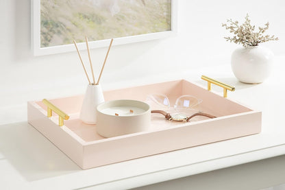 Lipton Decorative Tray with Polished Gold Metal Handles, Soft Pink