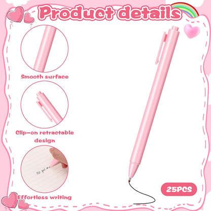 25 Pcs Aesthetic Ballpoint Pens, Cute Ball Point Pen Pink 0.5mm for Server